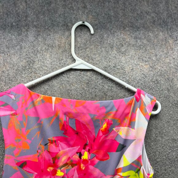 Trina Turk Floral Sheath Dress Women Medium Pink Gray Yellow Tropical Print - Picture 6 of 9